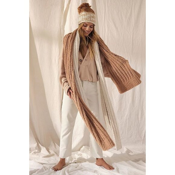 New Free People Cloud Ribbed Knit Blanket Scarf Chunky Long Oversized Blue - Picture 1 of 14
